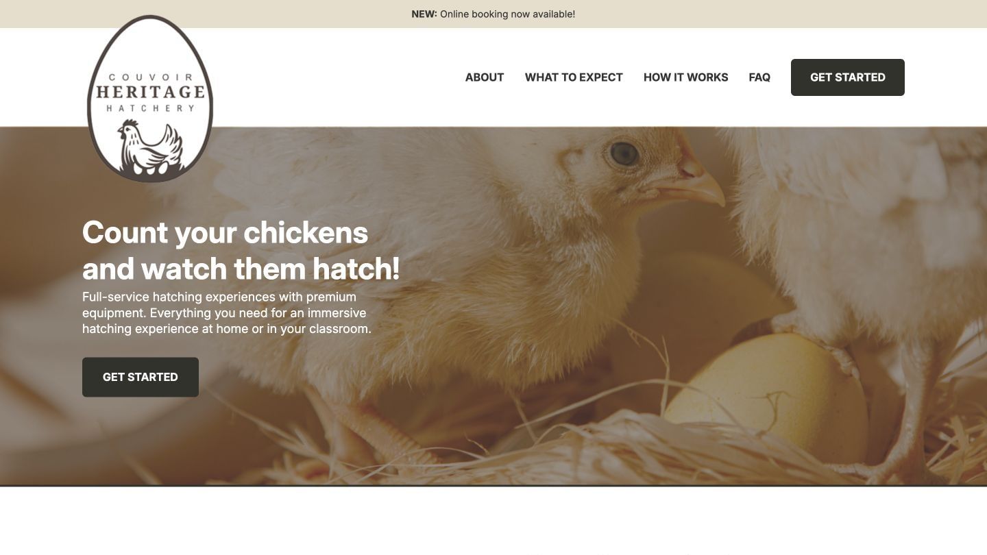 Heritage Hatchery website homepage