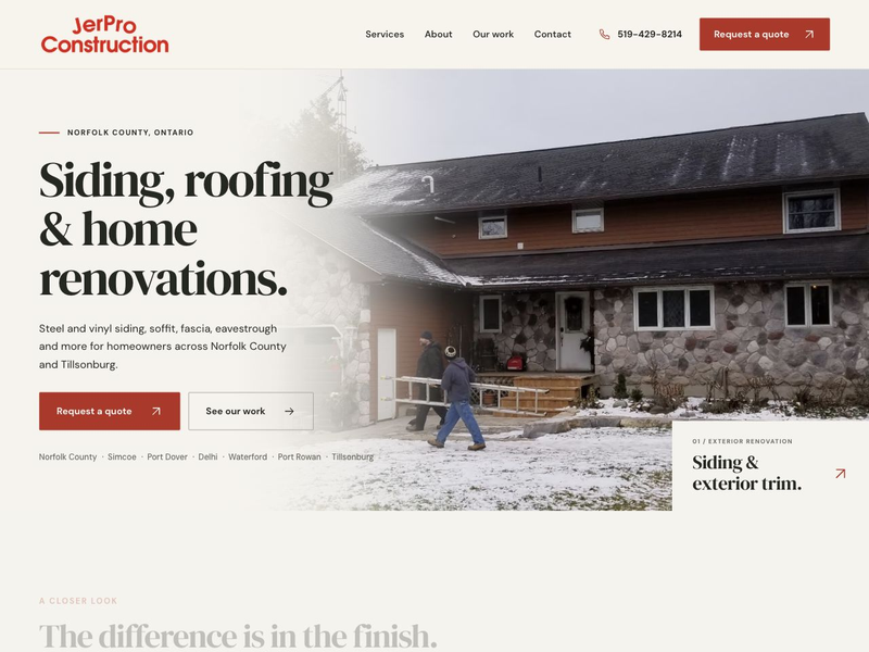 JerPro Construction website - custom web development by Quinn Battersby