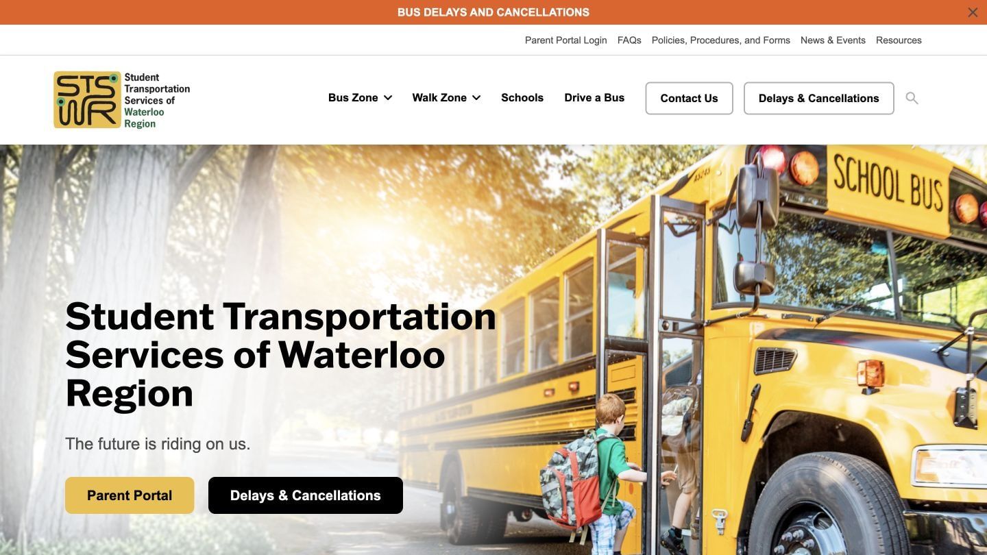 Student Transportation Services of Waterloo Region website homepage