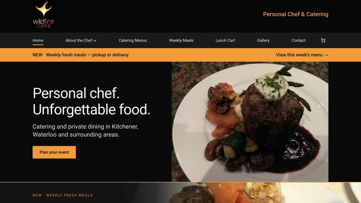 Wildfire Cuisine website homepage