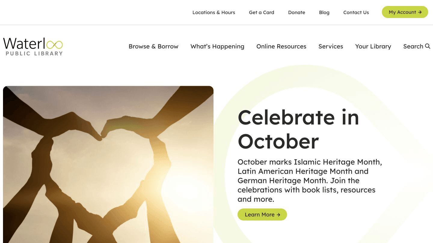 Waterloo Public Library website homepage